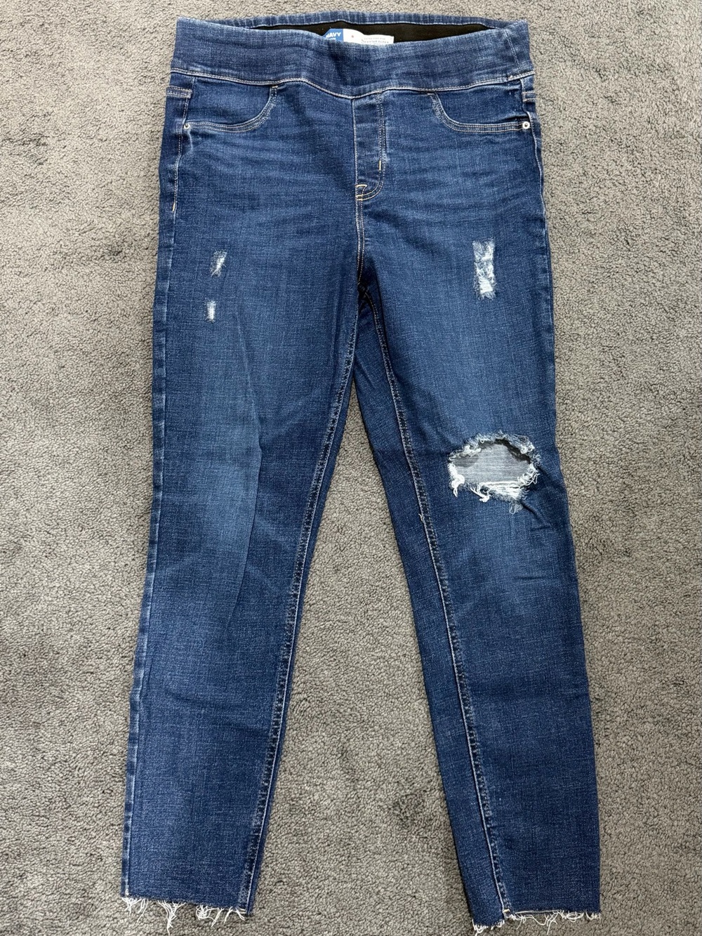 Old Navy Women's Dark Blue Distressed Skinny Jeans